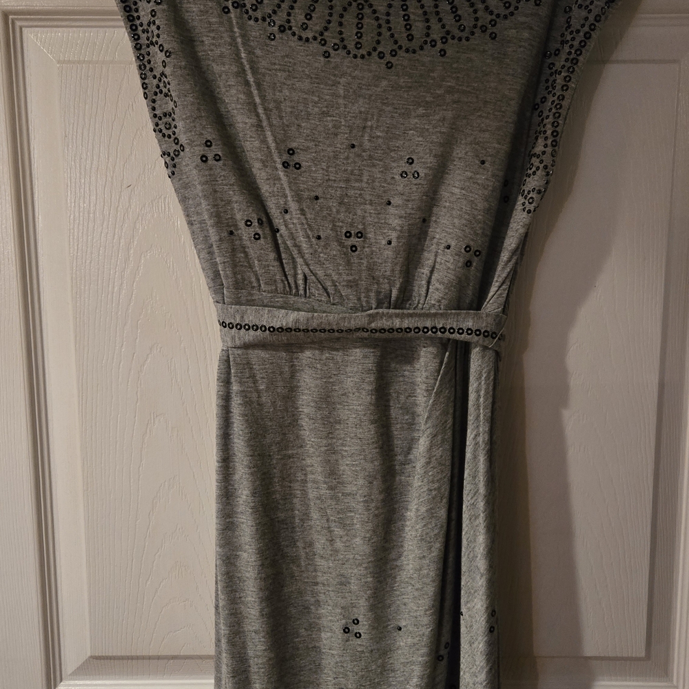 Eva Franco Strapless Gray Dress with Beaded Accents